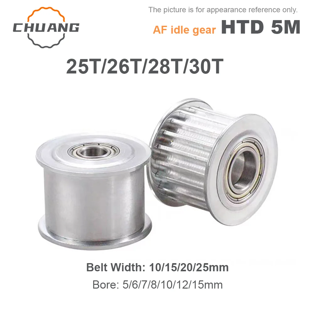 

25T/26T/28T/30Teeth HTD 5M Idler Pulley Tensioner Bore 5-15mm Fit Belt Width 10/15/20/25mm 5M Bearing Guide Synchronous Wheel