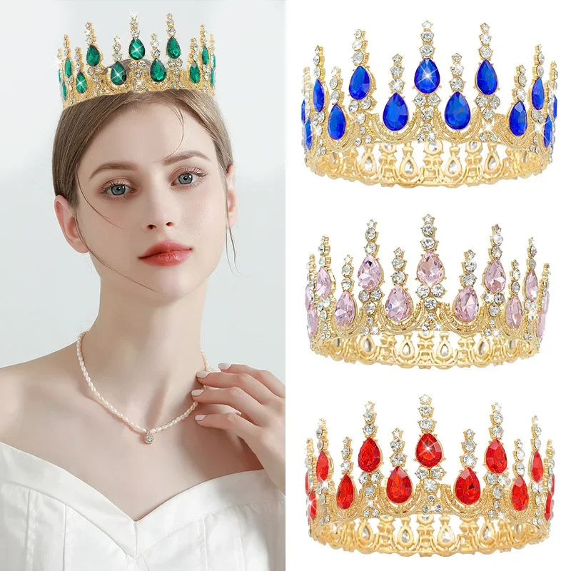 Full Round Crystal Crown strass Tiara donna Luxury Diadem Prom ornamenti per capelli accessori per gioielli da sposa testa di nozze