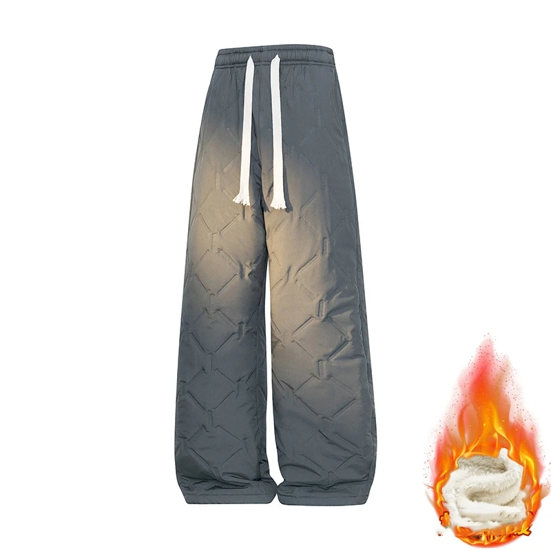 Winter Men Thick Casual Pants Mens Fleece Warm Velvet Sweatpants Men Thermal Oversize Wide Leg Pants Man Cotton-Padded Trousers