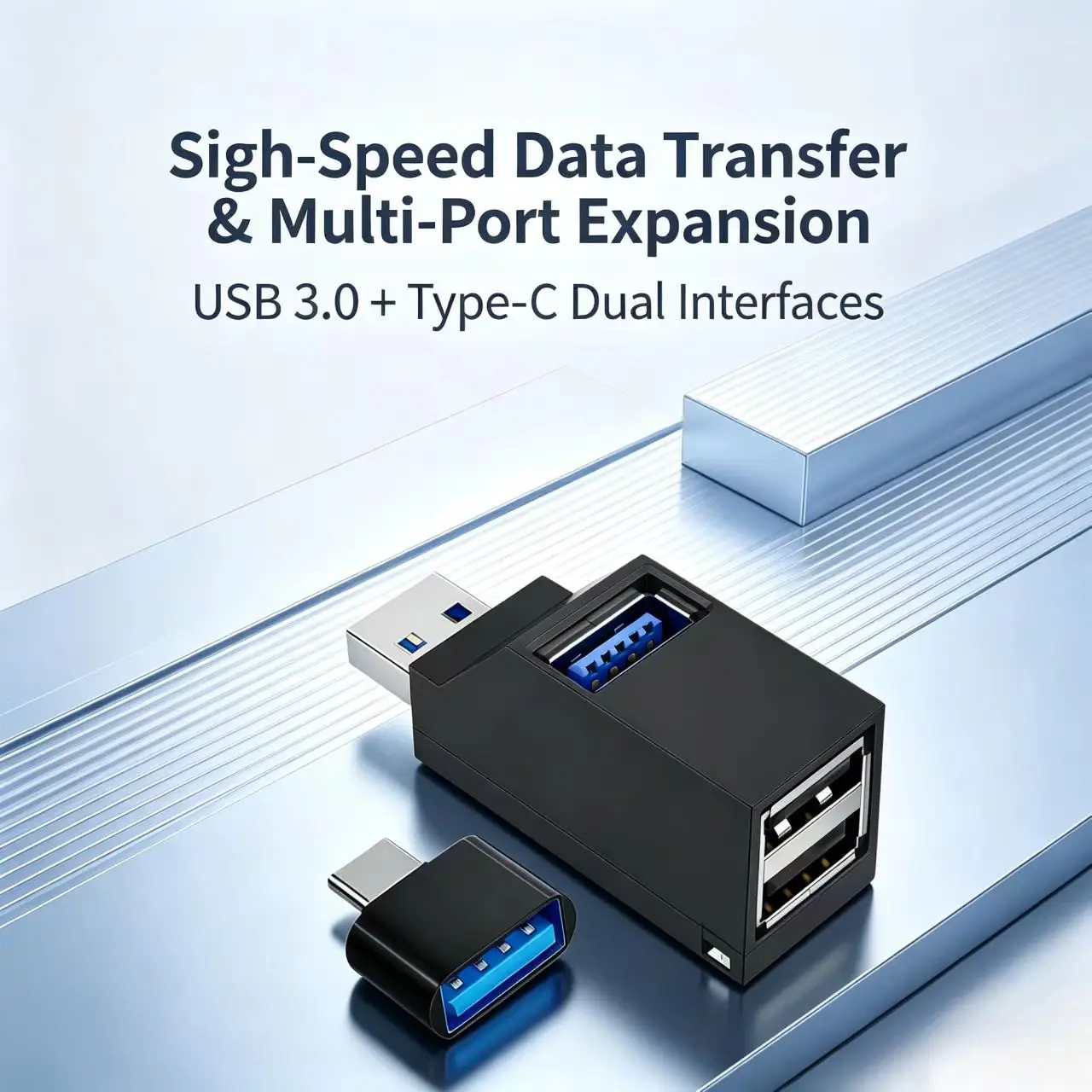 USB 3.0 Hub Adapter Extender Mini Splitter 1 to 3 Ports High Speed USB 2.0 for PC Laptop U Card Reader with2.0 Type-C Adapter Dual Interface