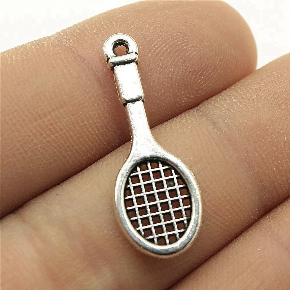 10pcs/lot 29x10mm Racket Charms For Jewelry Making Antique Silver Color 1.14x0.39inch