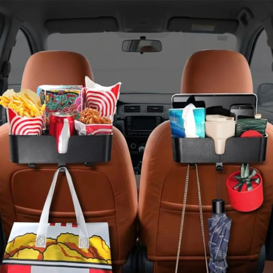 

Car Headrest Backseat Organizer with 3.7" Cup Holder - 3 in 1 Seat Back Organizer Headrest Hooks, Multifunctional Storage for C