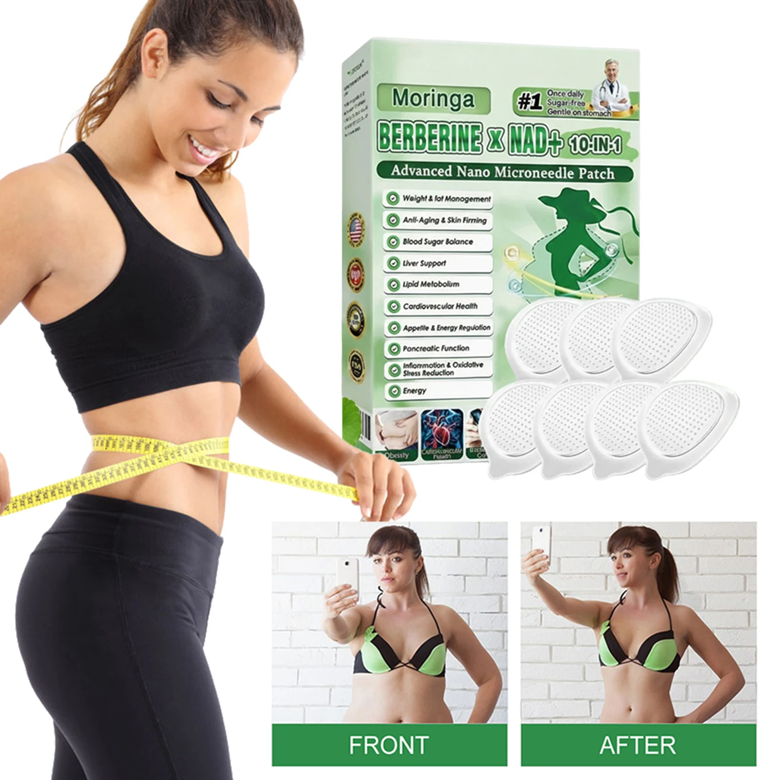 

Набор из 7 пластырей с морингой и берберином 10-в-1, новинка 2026 года: усовершенствованные травяные пластыри для кожи с морингой и берберином для женщин и мужчин, нежные, не вызывающие раздражения