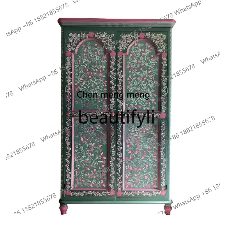 

New Chinese solid wood wardrobe, bedroom storage cabinet, painted locker H
