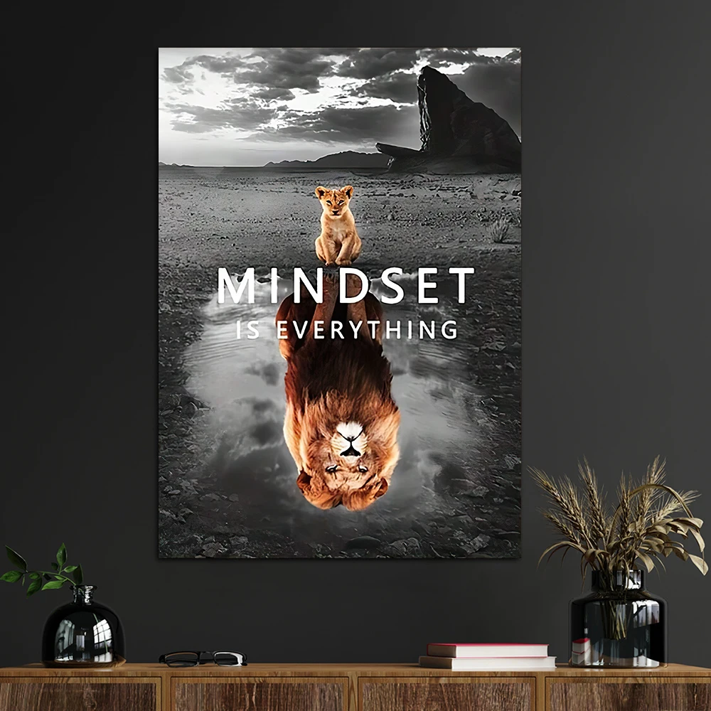 Classic Simple Animal Art Inspirational Quotes Mindset is Everything Canvas Printed Poster Home Living Room Bedroom Decoration