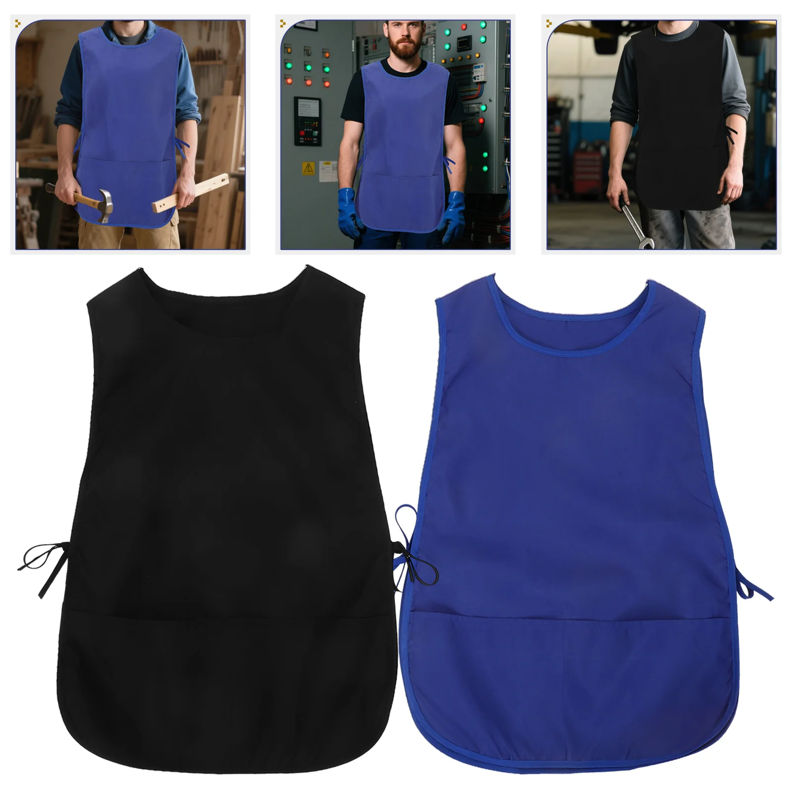 

2pcs Sturdy Work Apron For Men Chef Barber Housekeeping Heavy Duty Kitchen Apron With Pockets Oil-Proof Easy Clean Professional