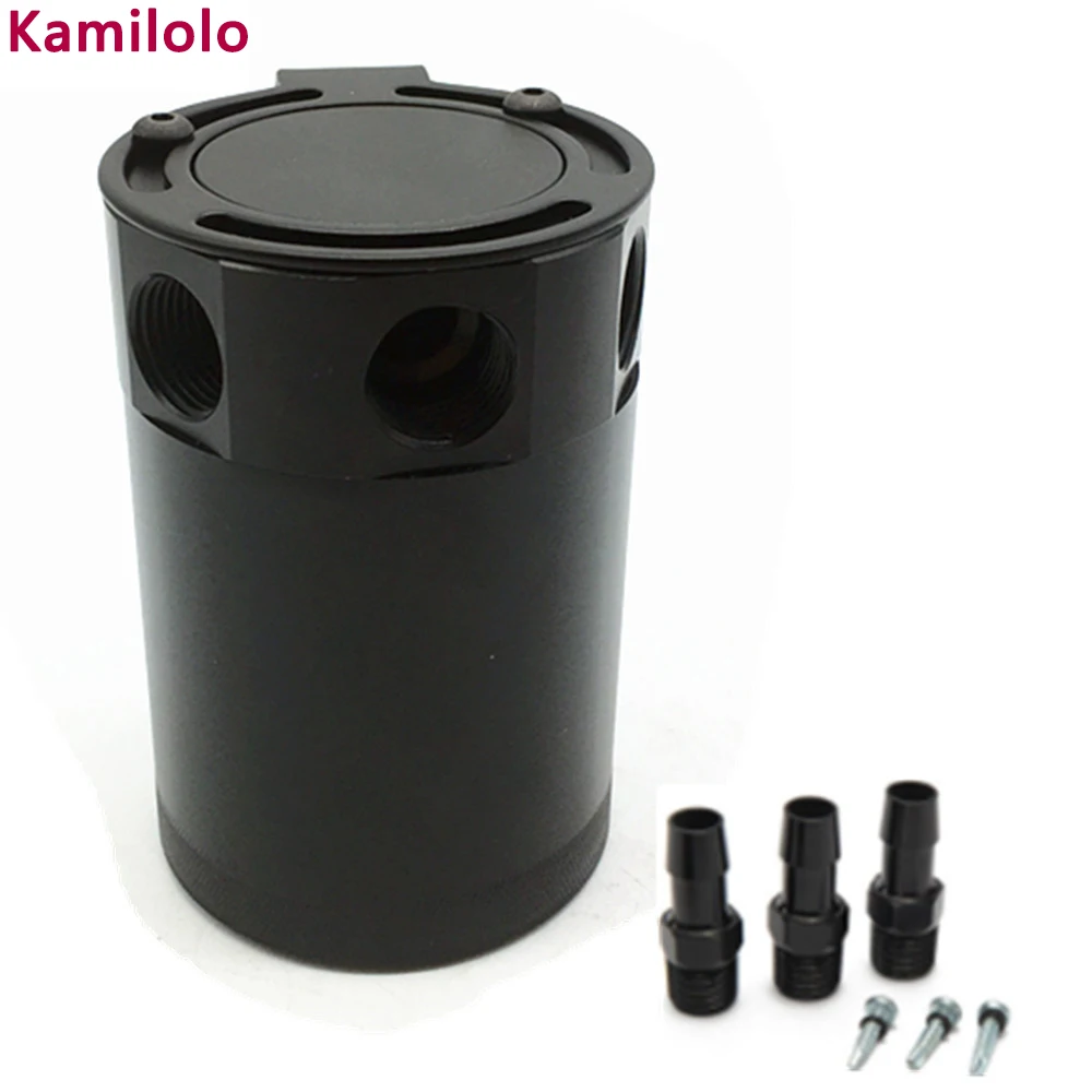 

3 Port Oil Catch Can Tank Reservoir Air-Oil Separator Baffled Aluminu Black
