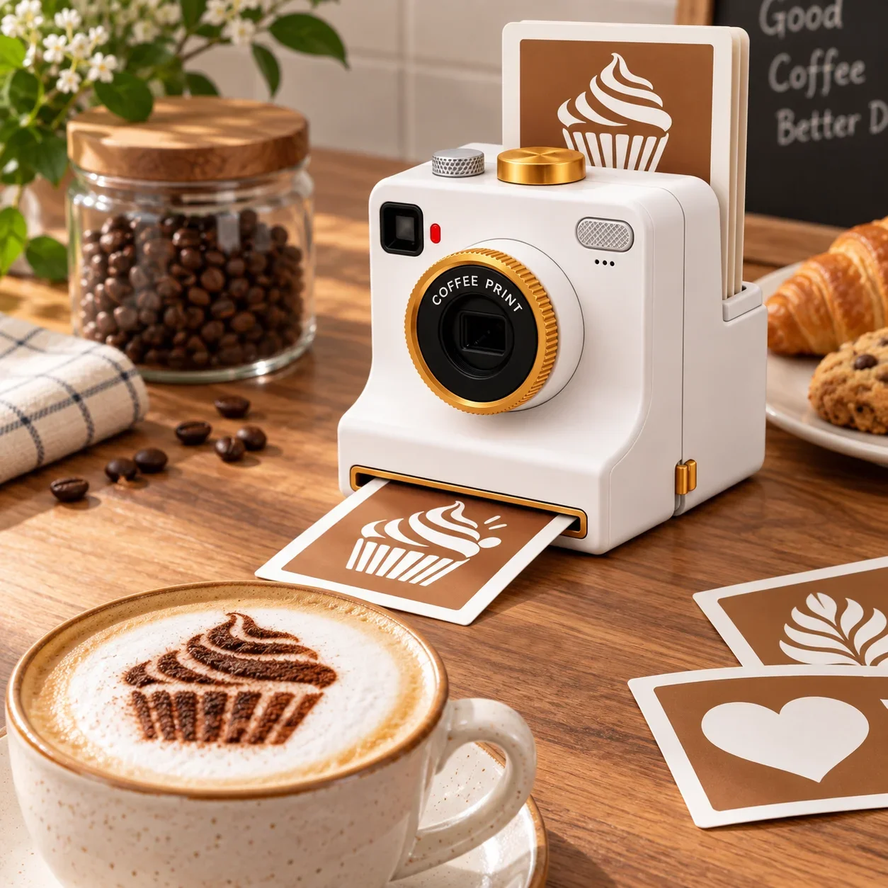 3D Printed Latte Art Camera Coffee Stencil Printer Template Maker Portable Barista Dessert Foam Pattern Tool Kitchen Gift