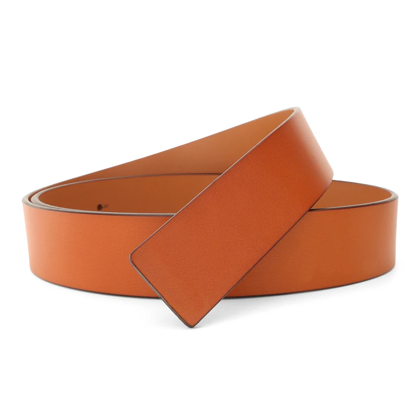 Ceintures rétro brillantes en cuir véritable cirhide pour hommes, 3.8cm de large, haute qualité, seulement Audistrap sans boucle, orange décontracté, P79