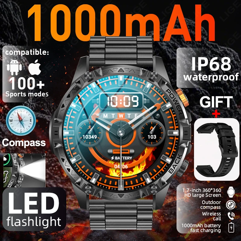 

T-Rex 3 Military Grade 1000mAh Battery Smart Watch IP68 Waterproof Compass Bluetooth Call AMOLED Men Swim Sports Smartwatch 2026
