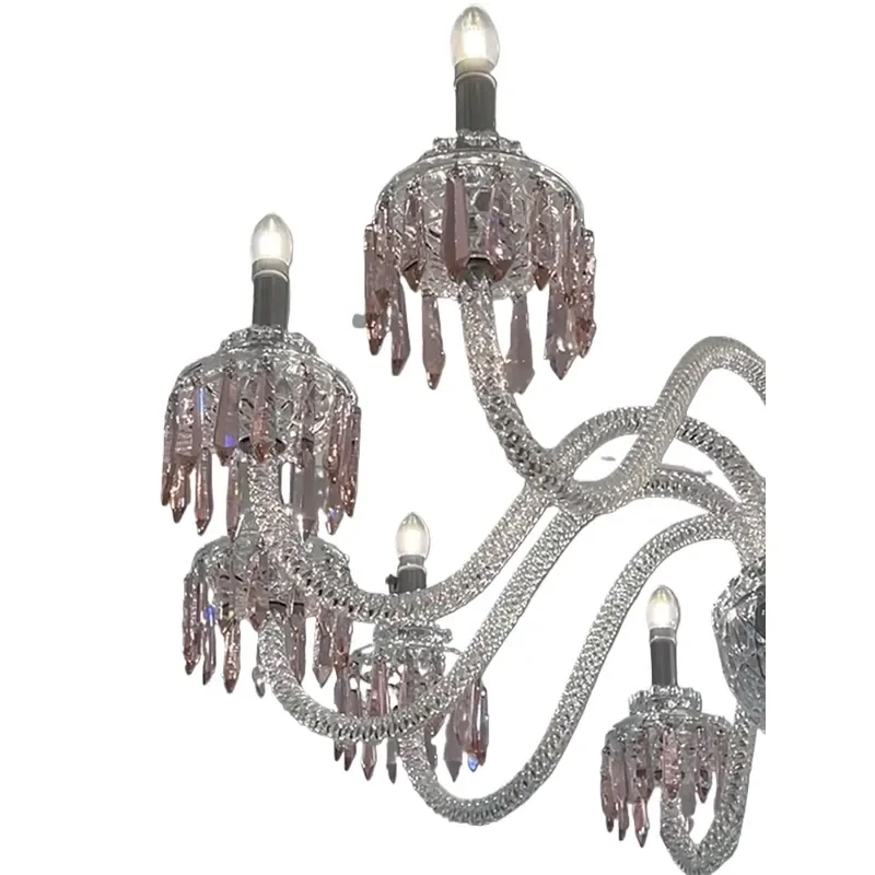 Pink Crystal Chandelier French Style Pendant Light for Living Room Dining Staircase Villa Bedroom Antique Design Fixture