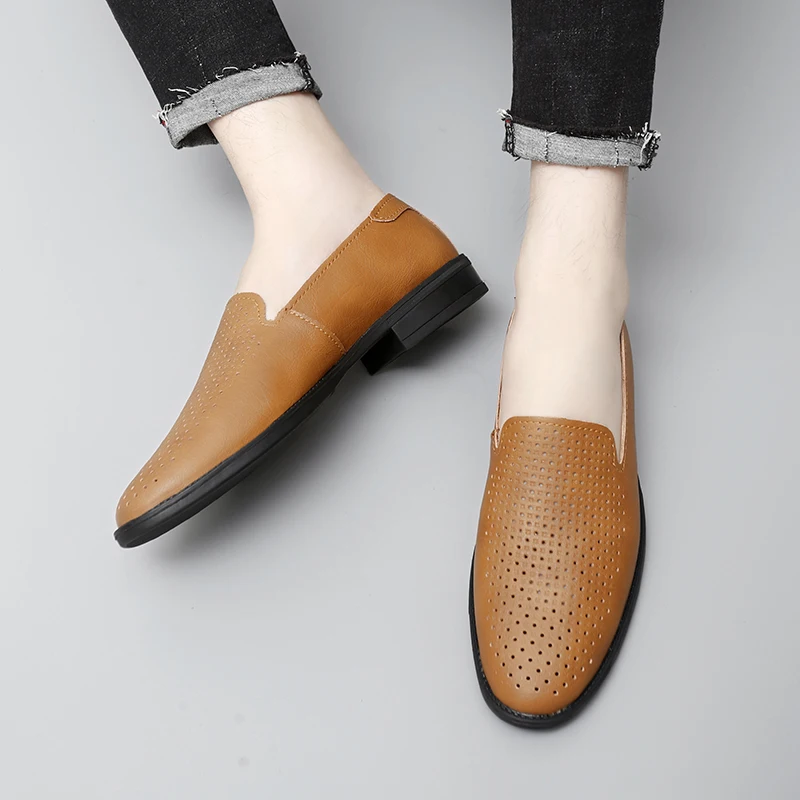 38-48 Summer Men Business Dress Shoes Two-layer Cowhide Breathable and Comfortable Soft Sole Versatile Fashion Brand Lefu Shoes