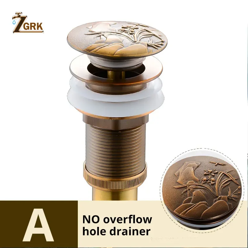 ZGRK Antique Brass Basin Sink Pop Up Drain Art Carving Basin Waste Plug Bathroom Accessories Vanity Sink Waste Drainer