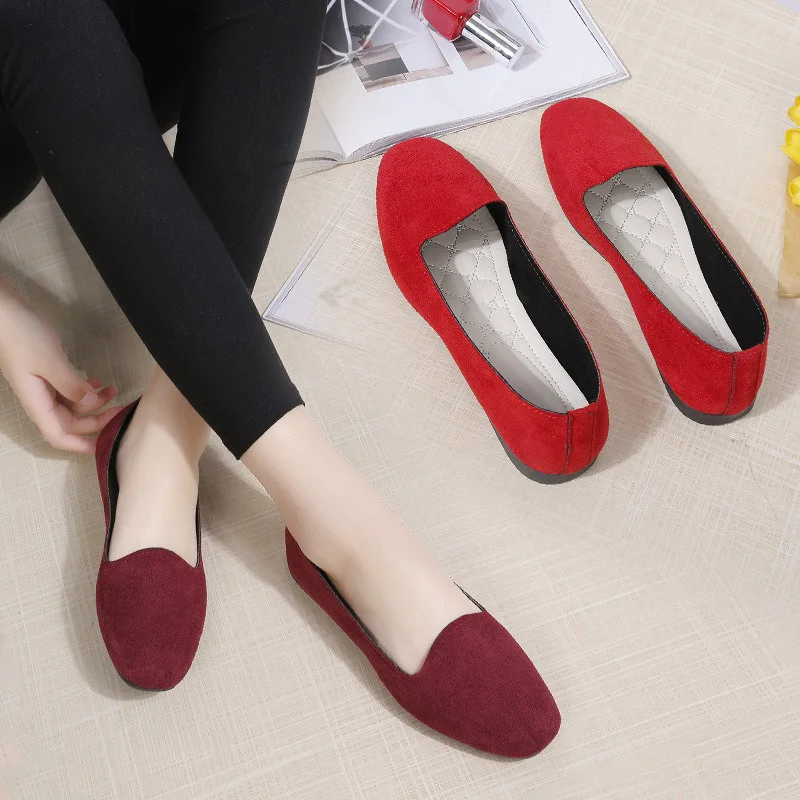 Woman Fashion Vacation Casual Suede Flats Lady Solid Color Outside Mocasines Female Lightweight Soft Sole Red Cheap Daily Shoes