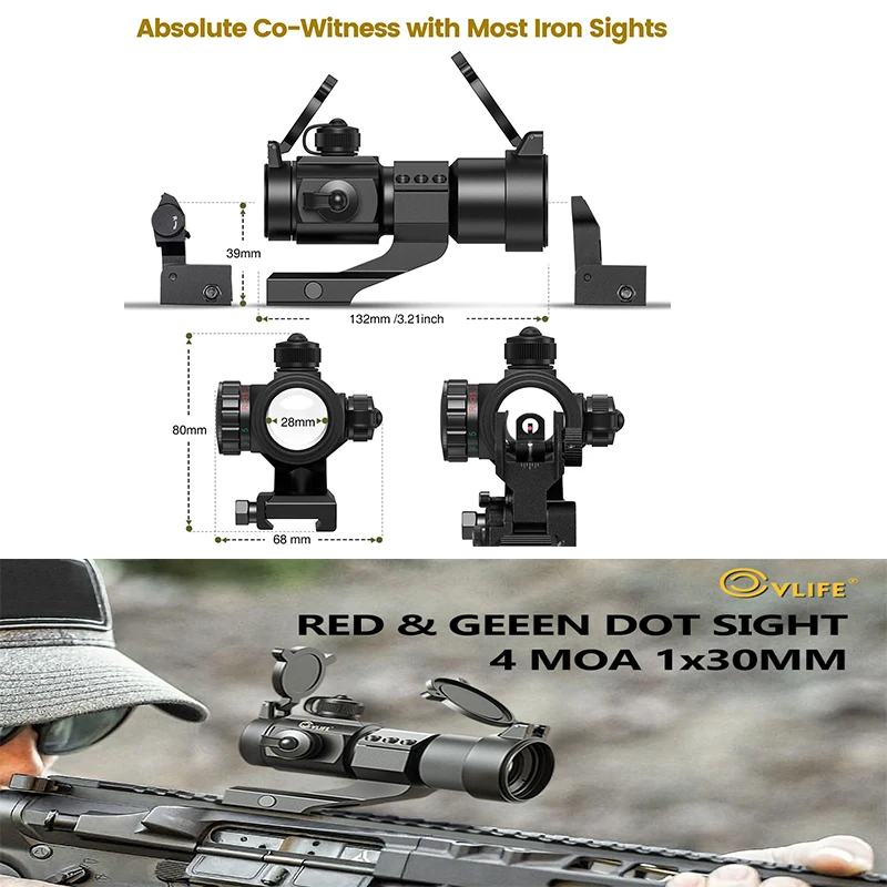 

CVLIFE Red Green Dot Sight Scope Reflex Optics Tactical Riflescope Sighting with Cantilever Mount for 20mm Rail for Hunting