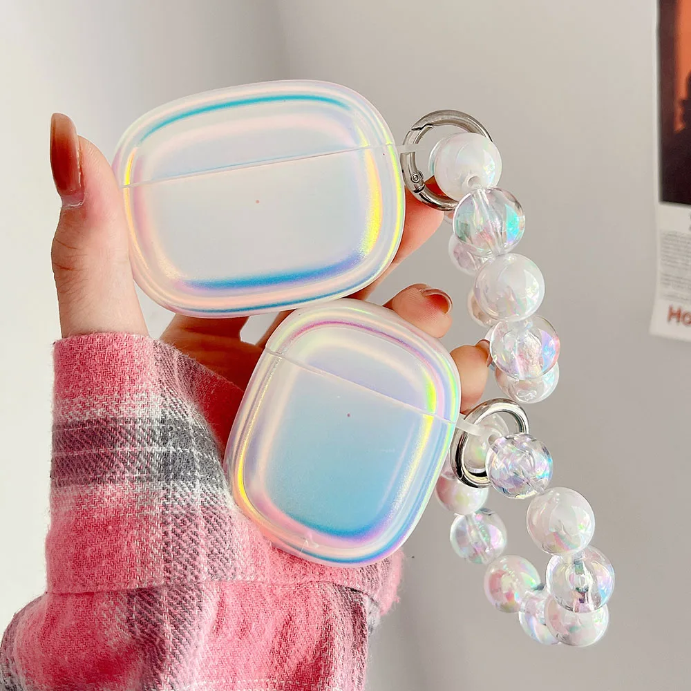 Luxury Laser Gradient Clear Girls Case For Apple AirPods Pro 2 Cases Cute Rainbow Ammor Bracelet Keyring for AirPods 3 1 Coque