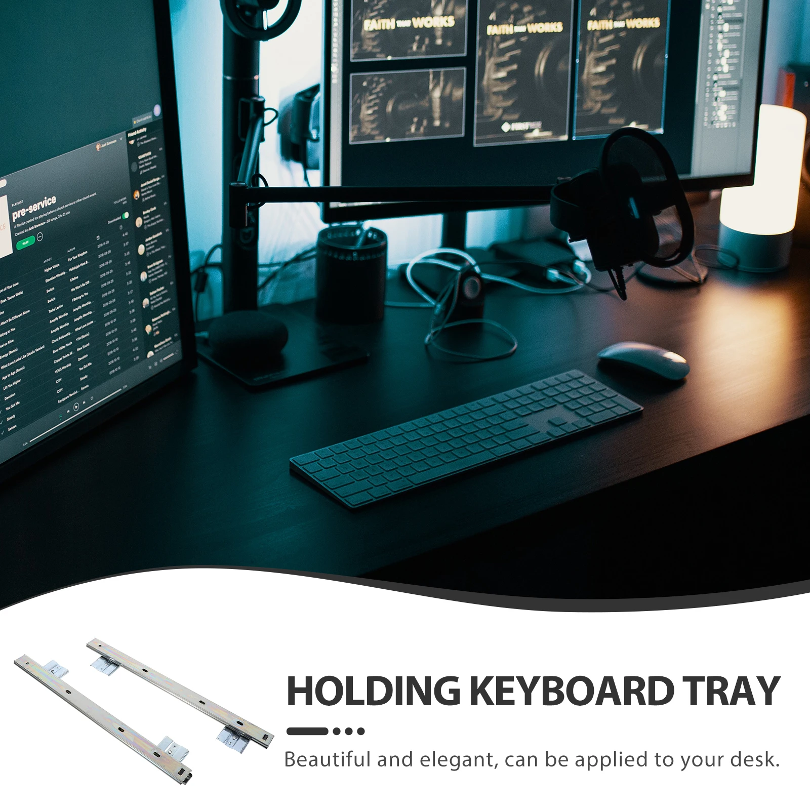 

1Set Keyboard Slide Steel Side Mount Replacement Guide Rail Keyboard Tray Slides Heavy Duty Track Rails for Office Home Computer