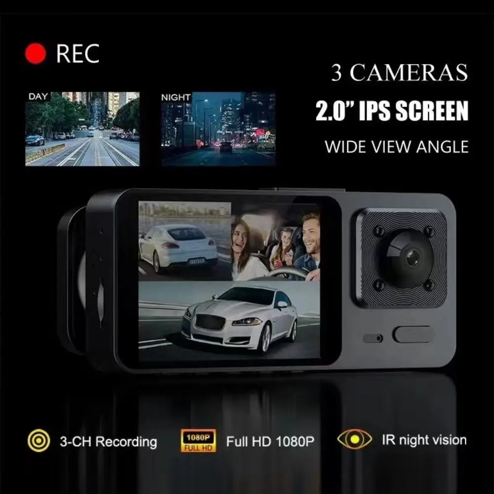 

НОВЫЙ ИК-рекордер ночного видения 360° ° Автомобильный видеорегистратор с HD-записью, 3-канальный автомобильный видеорегистратор, запись вождения
