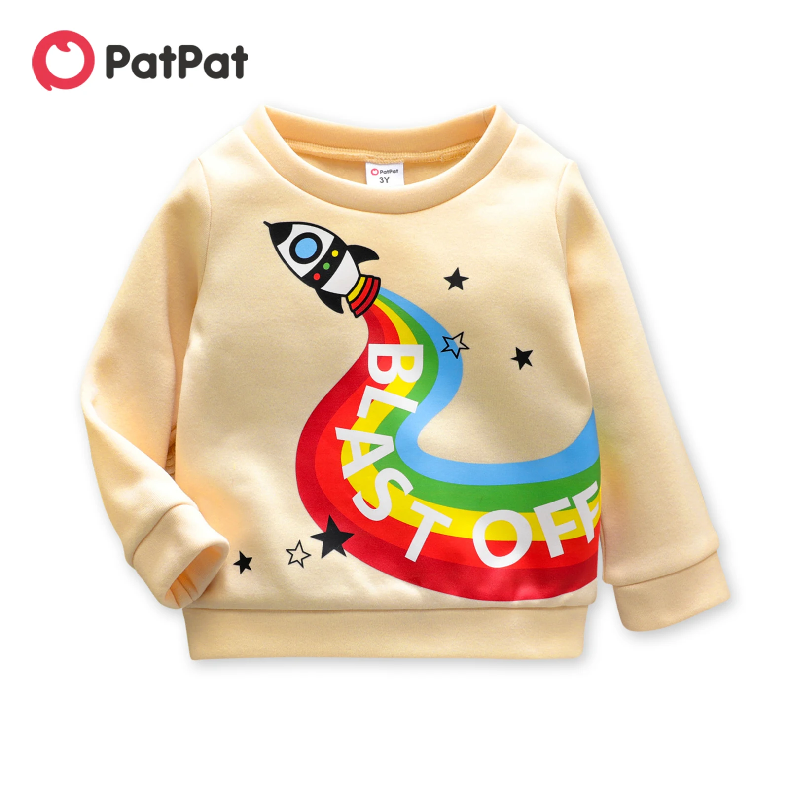 PatPat Toddler Boy Rocket Letter Rainbow/Vehicle Print Pullover Sweatshirt