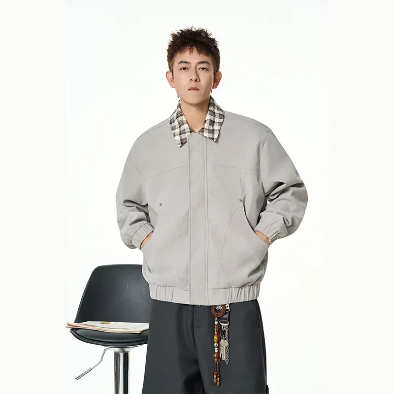 2025 Korean version New Fashion Men's Spliced Casual Trendy Turn-down Collar Long Sleeve Zipper Jackets Male Coats Clothes Tops