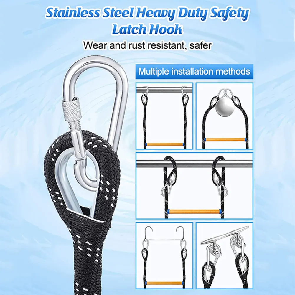 

4 Step Heavy Duty Climbing Rope Folding Marine Rope Ladder Assist Boat Ladder for Inflatable Boat Kayak Motorboat Canoeing