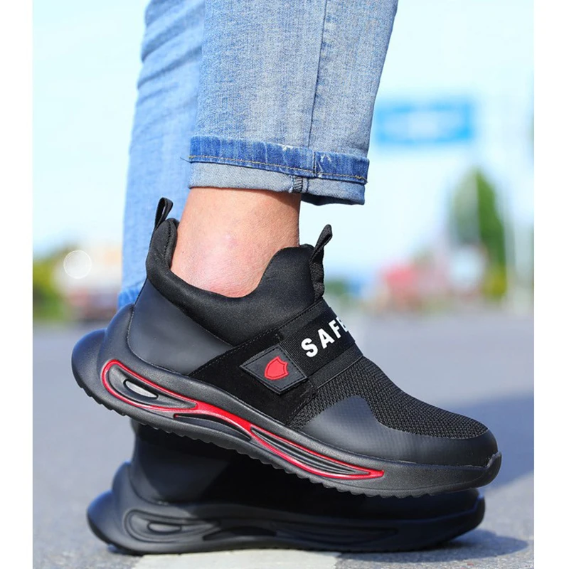 big size mens fashion breathable steel toe cap working safety shoes slip-on summer security boots brand designer worker footwear
