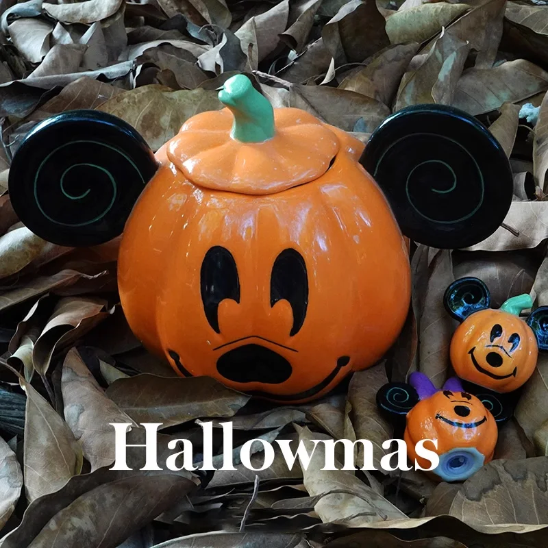 Kawaii Disney Mickey Halloween Pumpkin Style Action Figure Toys Funny Ceramic Storage Tank Candy Cans Birthday Gift For Girls