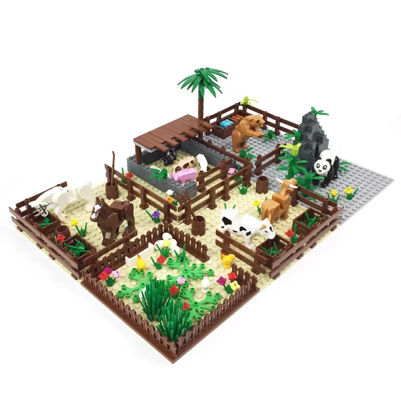 DIY building blocks small particle building blocks cattle pen pig shed chicken farm panda horse MOC farm scene wholesale