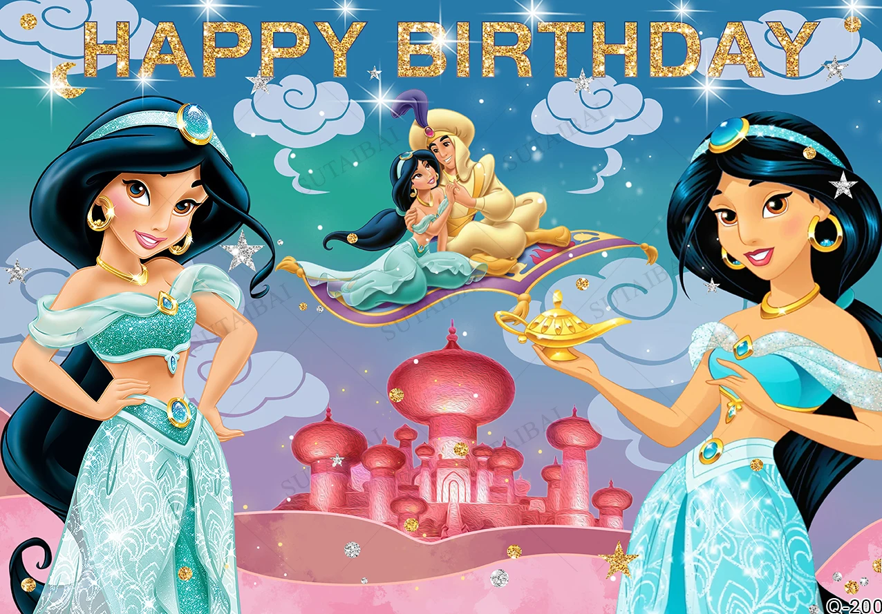 Disney Aladdin Castle Jasmine Princess Backdrop Girls Birthday Party Photo Background Baby Shower Photocall Decoration Banner