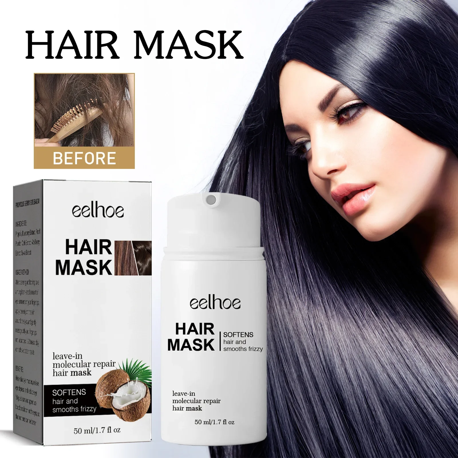 50ml Eelhoe Hair Mask Repair Hair Quality Manic and Smooth Gentle and Shine Hydrating and Improving Dyeeling Perming Soft