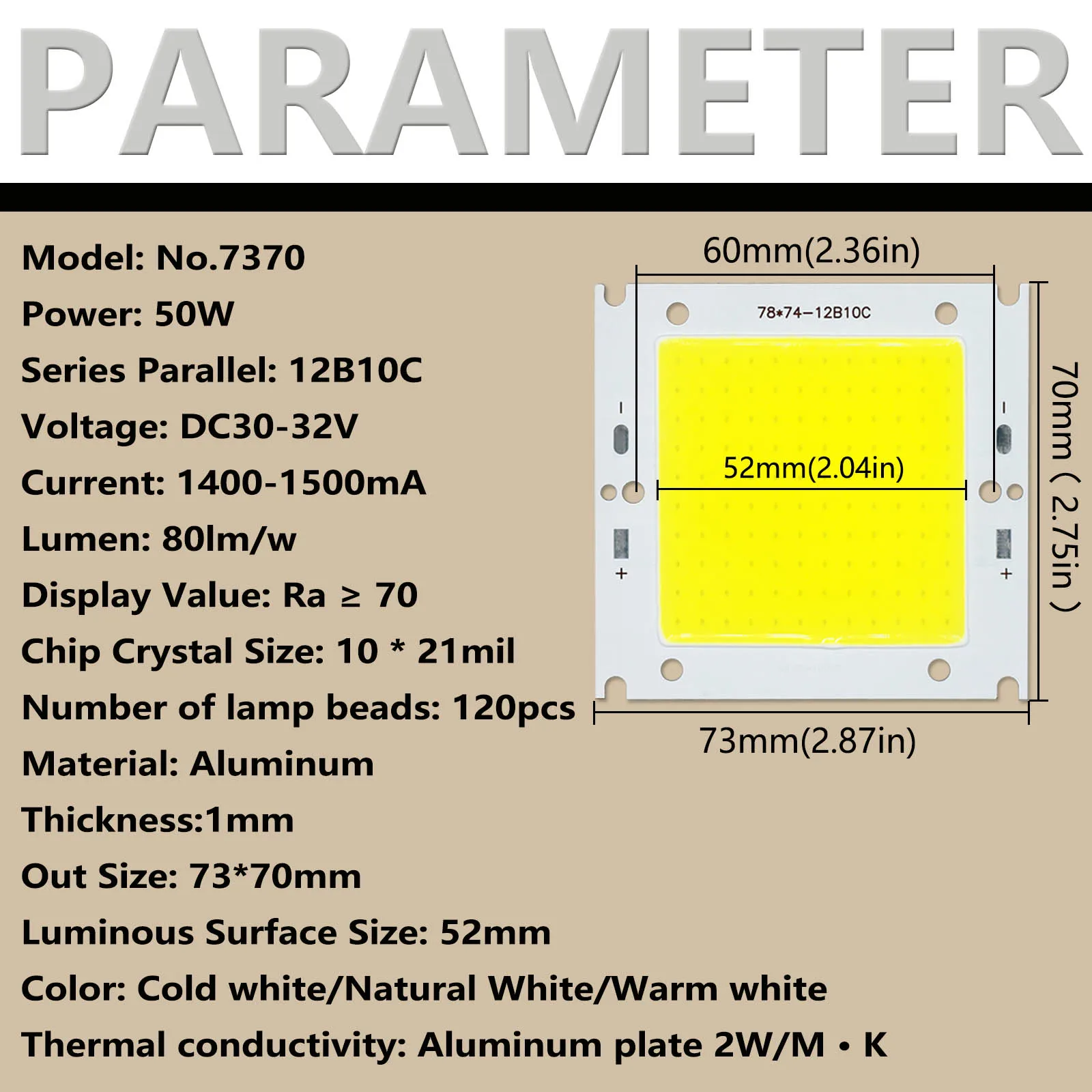 LED COB Chip 50W DC30-32V LED Bead 1400-1500mA Cold White Natural White Warm White Three Sizes Stage Bar Outdoor Lighting DIY