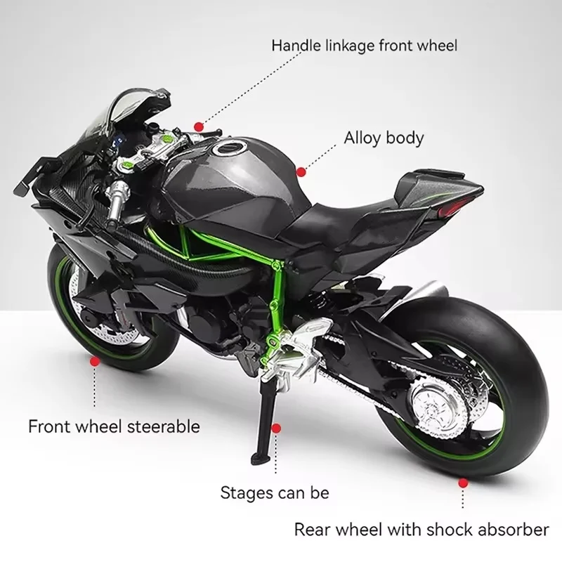 Nueva decoración de escritorio 1:18 H2 R motocicleta H2r modelo estático vehículos fundidos a presión pasatiempos coleccionables Moto juguetes regalos Moto regalos