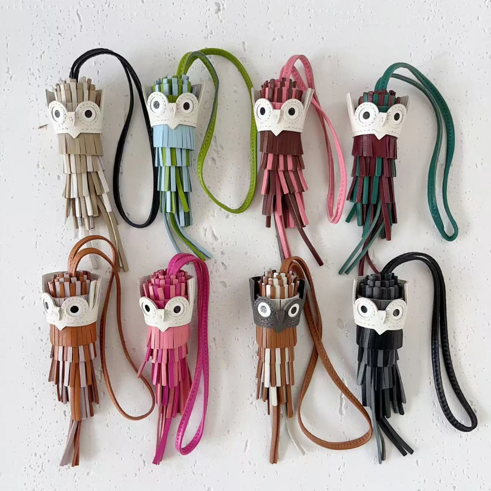 พู่นกฮูกกระเป๋า Charm Chouette ของแท้หนัง Cowhide เย็บมือกระเป๋าจี้พวงกุญแจกระเป๋าอุปกรณ์เสริม Luxury Design