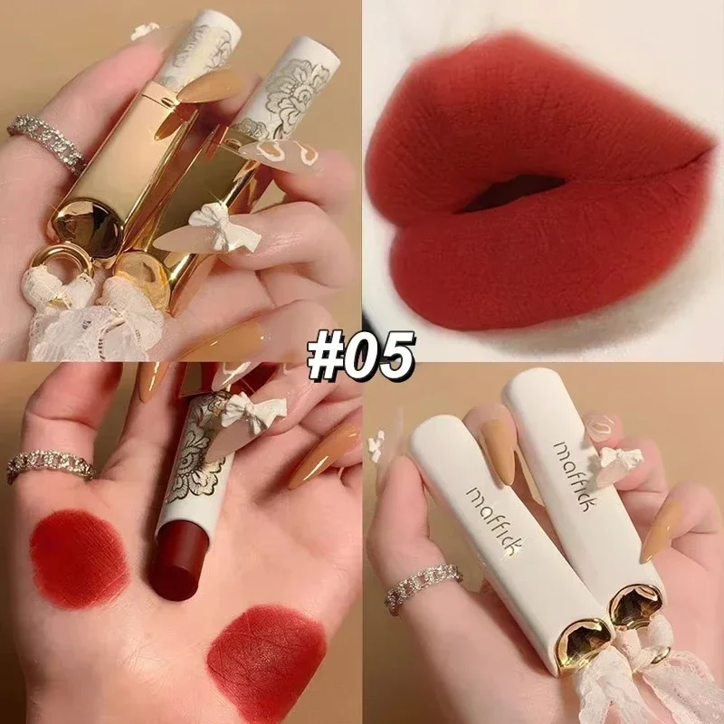 6 色レース口紅防水マットレンガレッド口紅ノンスティックカップ持続ベルベットリップクリーム高着色唇化粧品