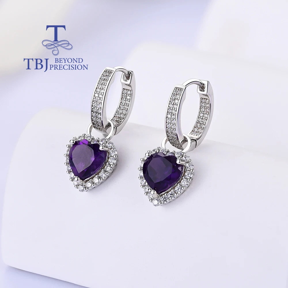 Unique two wear design natural African amethyst heart earrings Gorgeous ladies anniversary & birthday gift 925 sterling silver