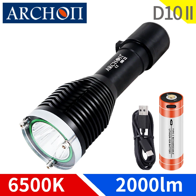 

D10 II 2000lm Scuba diving flashlight Professional diving lights Underwater 100m Diving torch Max 8h strobe runtime Dive fishing