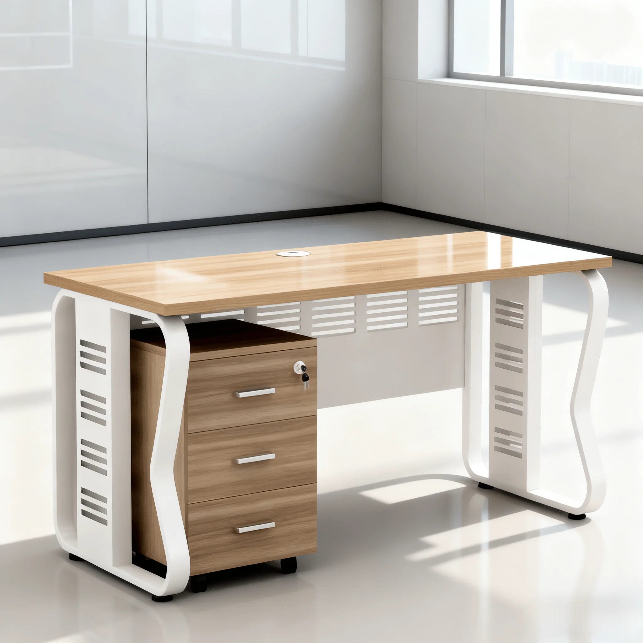 # S SONA HOME FS-MD-039 Simple Modern Durable Wooden Office Desk File Drawer Floor Mount Installation Multi-desk Commercial Offi