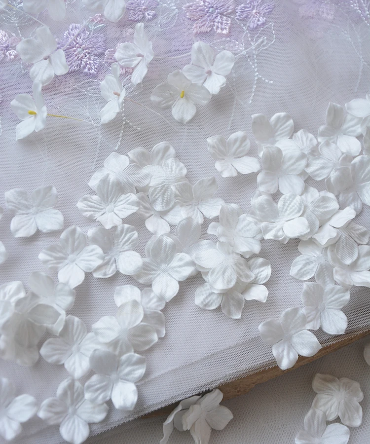 2.3CM High Quality Handmade DIY 3D Embossed Satin Petals Embroidery Piece Wedding Dress Headdress Designer Trim Accessories