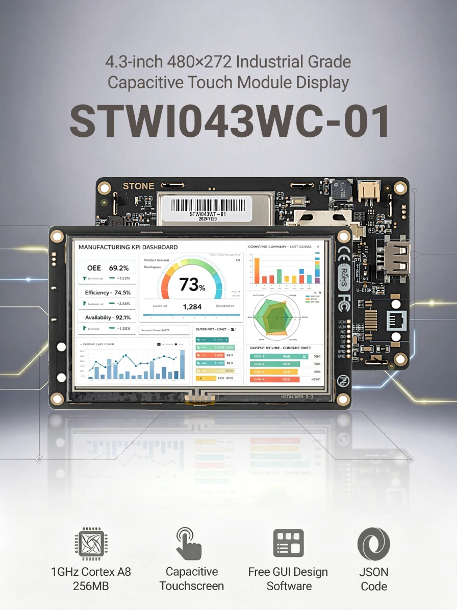 STONE I 4,3 Zoll LCD 480*272 Kapazitives Touchpanel mit Controller und Programmierbarem UART MCU RS422/TTL-Schnittstellen – Detail 1