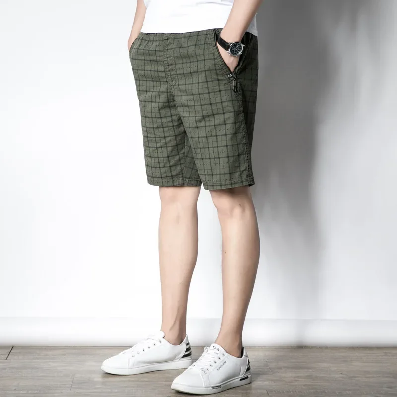 Large Casual Five Quarter Pants, Checkered Sports Casual Pants, Checkered Five Quarter Pure Cotton Washed Five Quarter Pants