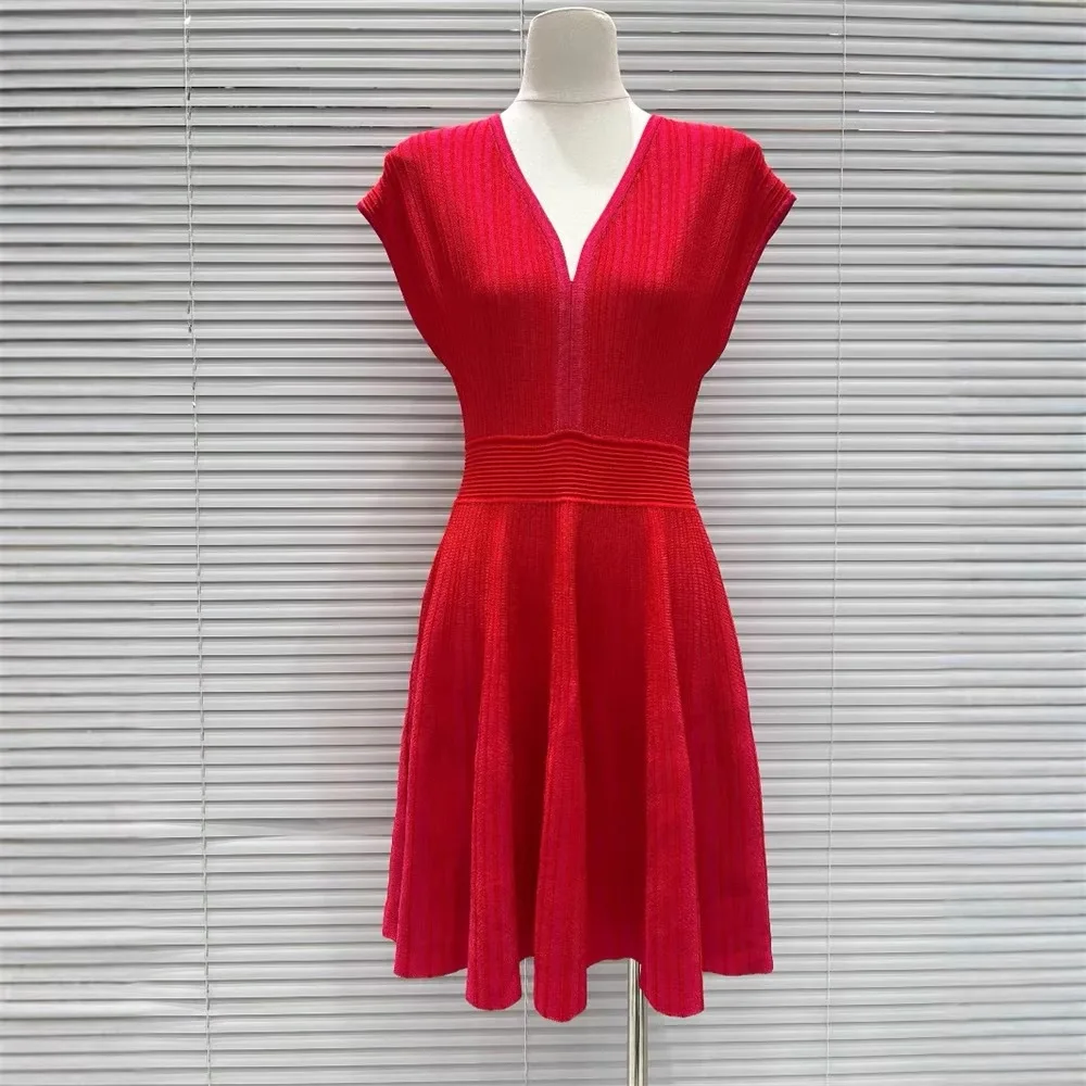 

Women 2025 Summer New V Neck Mini Dress Backless Sexy Sleeveless Pleated Dress