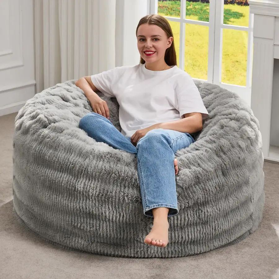

Bean Bag Chairs Beanbag Chair with Filler Adult Bean Bags with Fluffy Ripple Cover, Giant Bean Bag Chairs for Adults Grey, 3FT 3