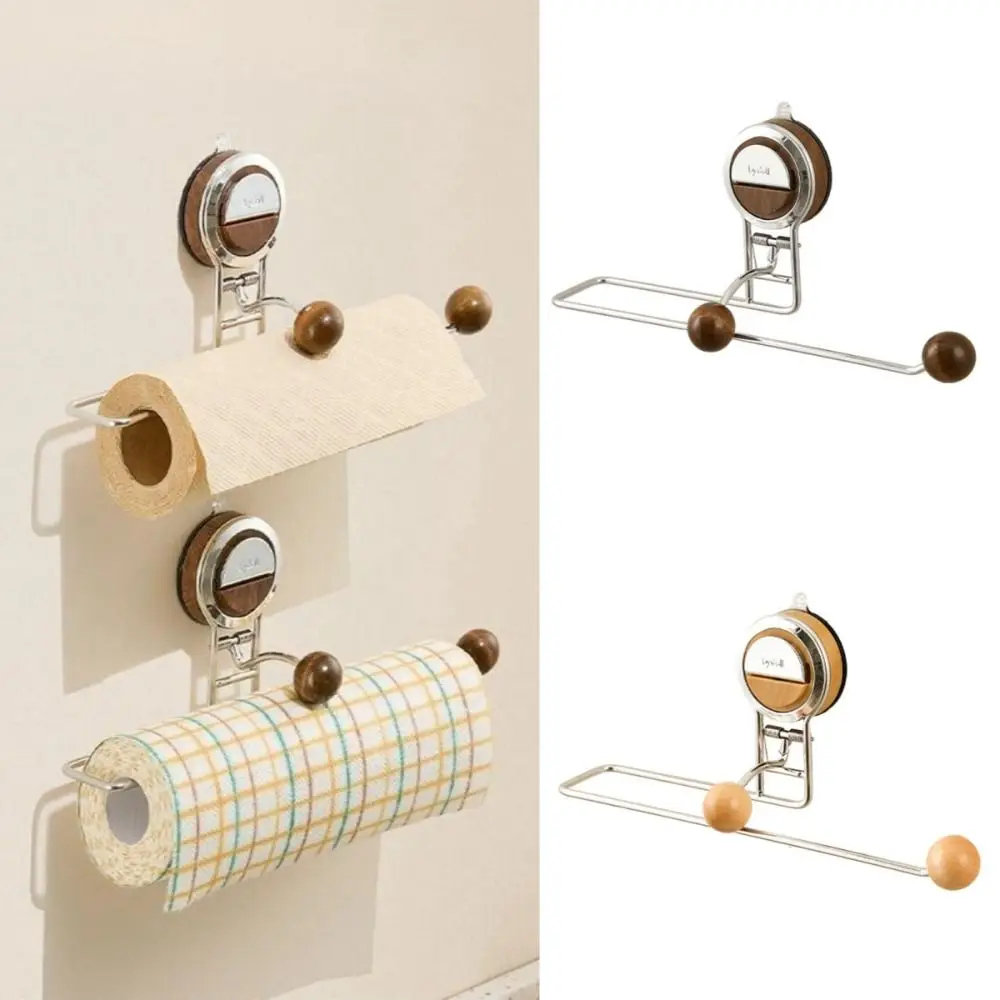 

Reusable Suction Cup Roll Paper Holder Wall Mounted Metal Tissue Roll Holder Punch-free Removable Paper Towel Hanger Home Decor