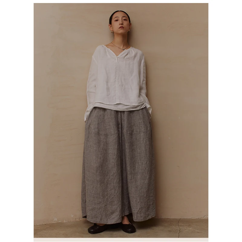 Fengbaoyu haut de gamme 100% pur lin femmes neuf pièces pantalon ample large pantalon grande taille décontracté confortable vêtements