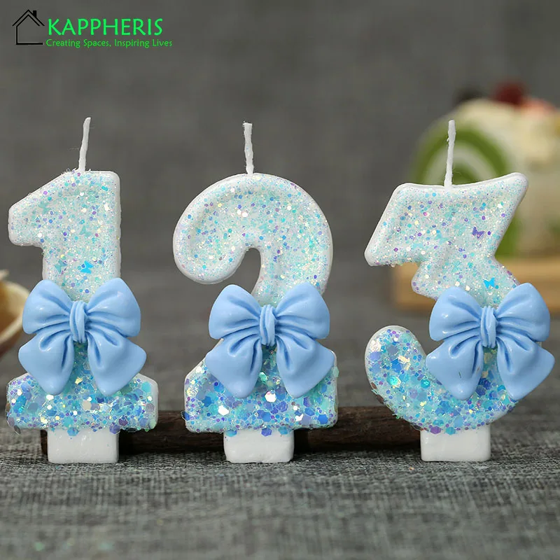 Sparklers candela di compleanno 1 anno ragazza candele di compleanno per torte fiocco blu numero nodo Cake Topper decorazioni per feste