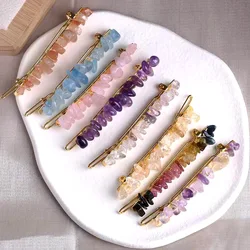 Geometric Hair Barrettes Natural Cystal Hairpin Beaded Amethysts Pink Quartz Stone Headdress Hair Accessories Hairgrip