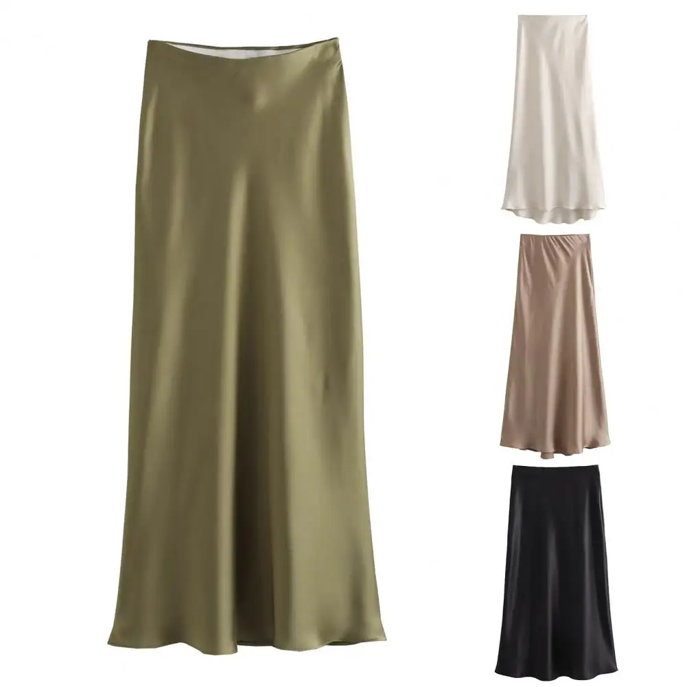 

Elastic Waist Women Skirt Elegant High Waist Satin Maxi Skirt for Women A-line Slim Fit Formal Party Prom Skirt with Soft