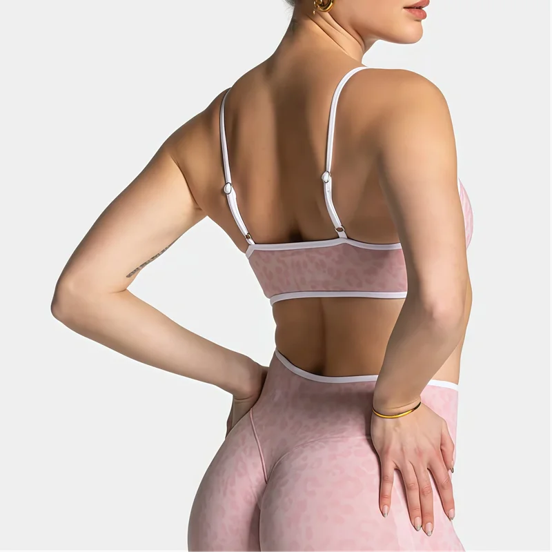 HISTELLO Leopard Print Seamless Sports Bra Women Push Up Gathered Shockproof High Support Yoga Gym Workout Running Fitness Top
