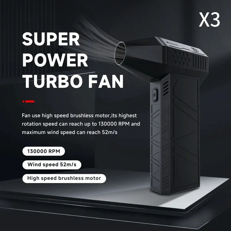 

X3 Violent Blower Mini Turbo Jet Fan Handheld Brushless Motor 130,000 RPM Wind Speed 52m/s industrial Duct Fan 3nd Generation