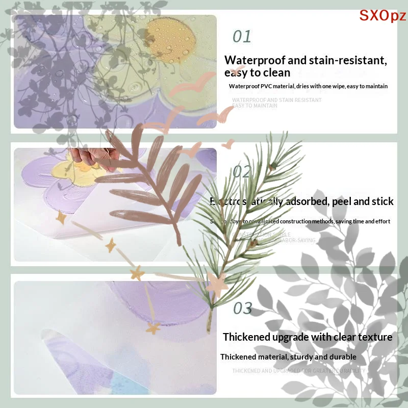 1Roll 60*100cm 3D Embossed Floral: Window Privacy Film Static Cling UV Blocking Bathroom Bedroom Glass